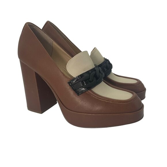 Steve Madden 11 Rhylee Brown Color Block Heel Loafers Platform Preppy Old Money - Picture 1 of 15